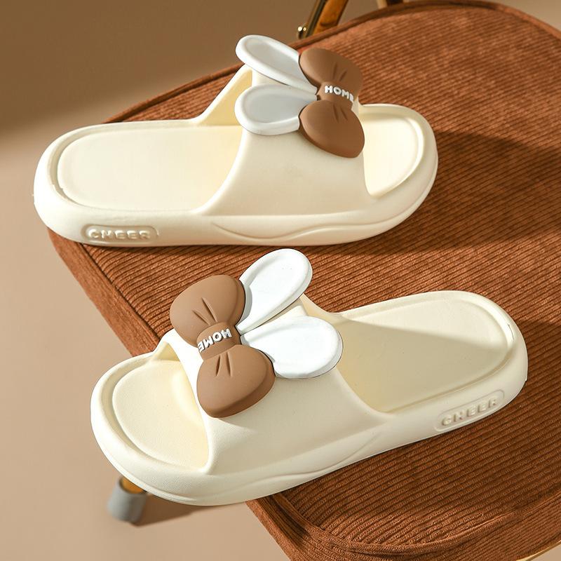 Женские летние тапочки для дома с бантом, однотонные, повседневные, мягкие, с плоской подошвой, нескользящие, тапочки для ванной комнаты 36-41