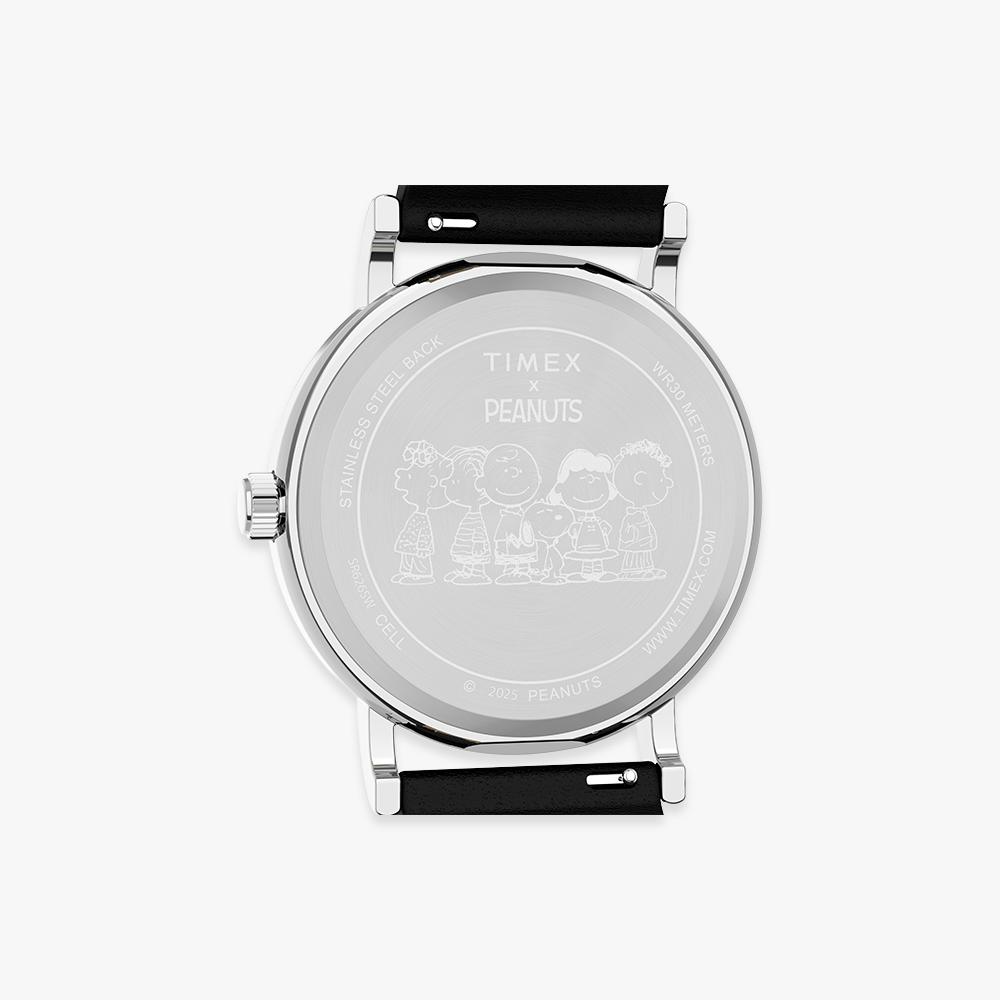TIMEX Peanuts Weekender Snoopy Танцующий Черный Кожаный Часы 38мм TW2Y31000