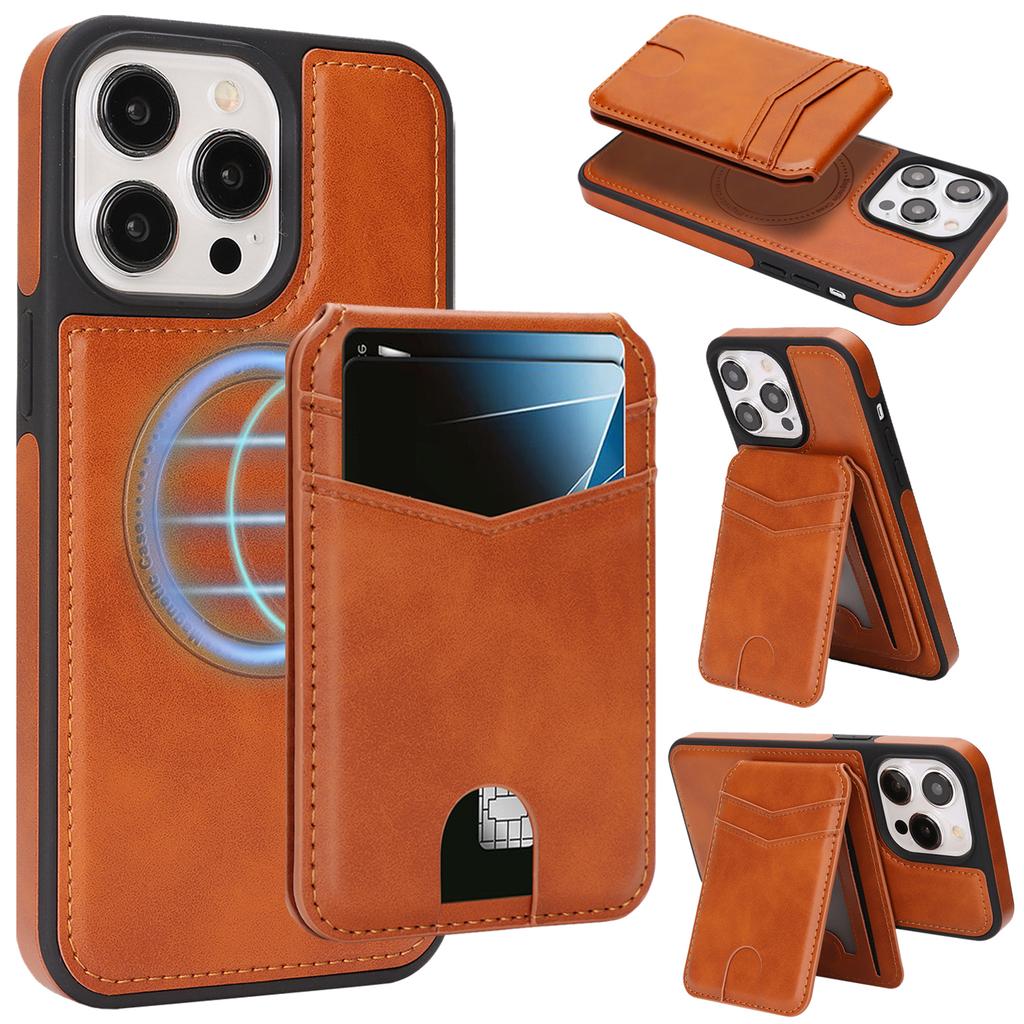 Магнитный кожаный чехол для телефона с держателем для карт для серии iPhone 12 - 17 Многофункциональная подставка Противоударная защитная крышка