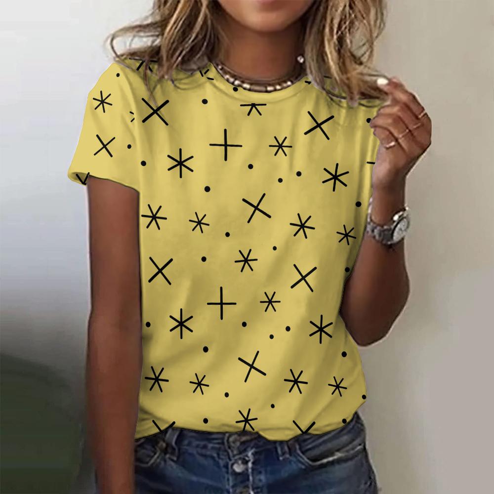 Summer Fashion 3d Printed Geometric Pattern Women's T Shirt Casual Simple Loose Round Neck Short Sleeved Top 2024