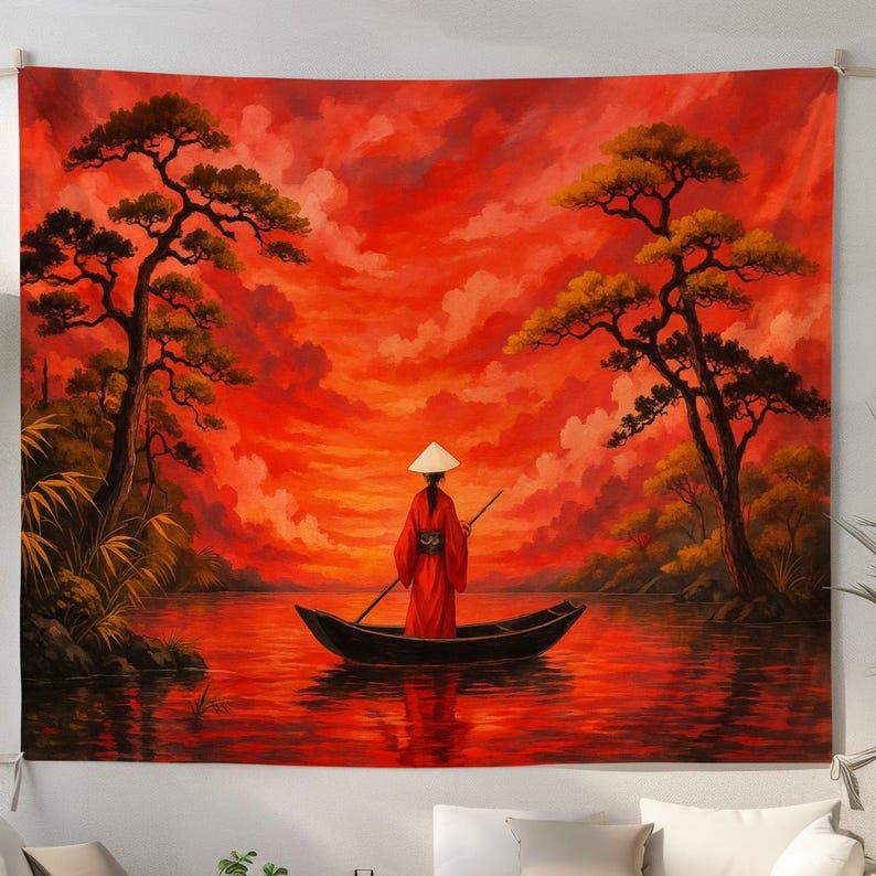 Sunset Boat tapestry