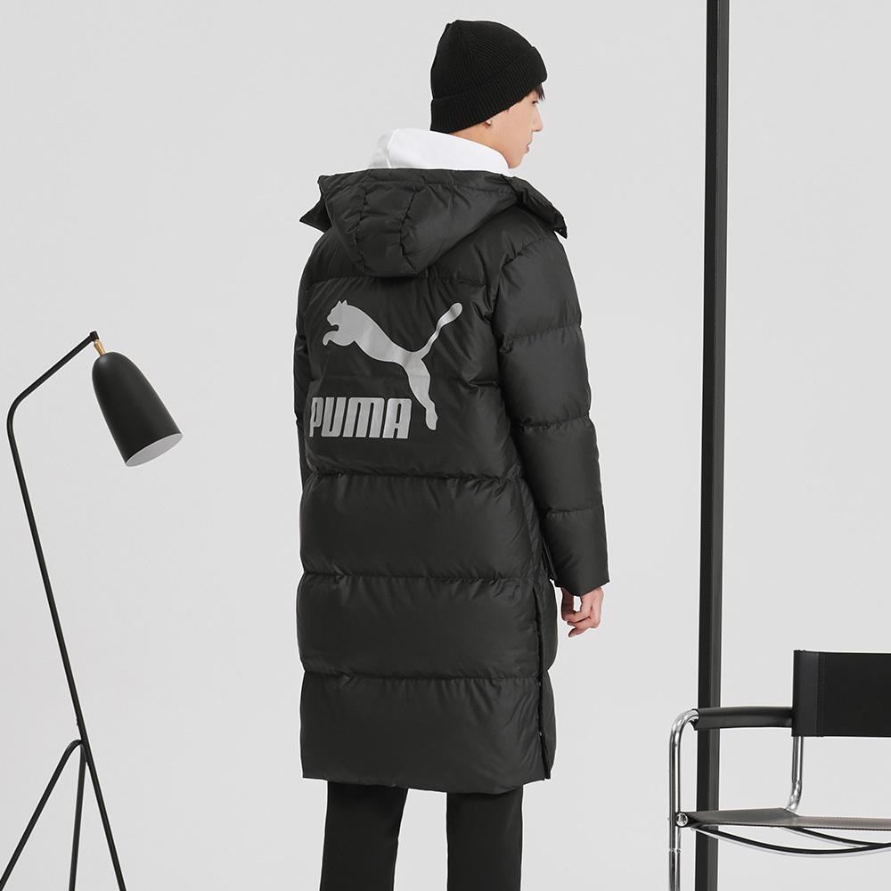 Puma Back Logo Print Hooded Down Jacket With Large Pocket Unisex Jackets Black 539572-01