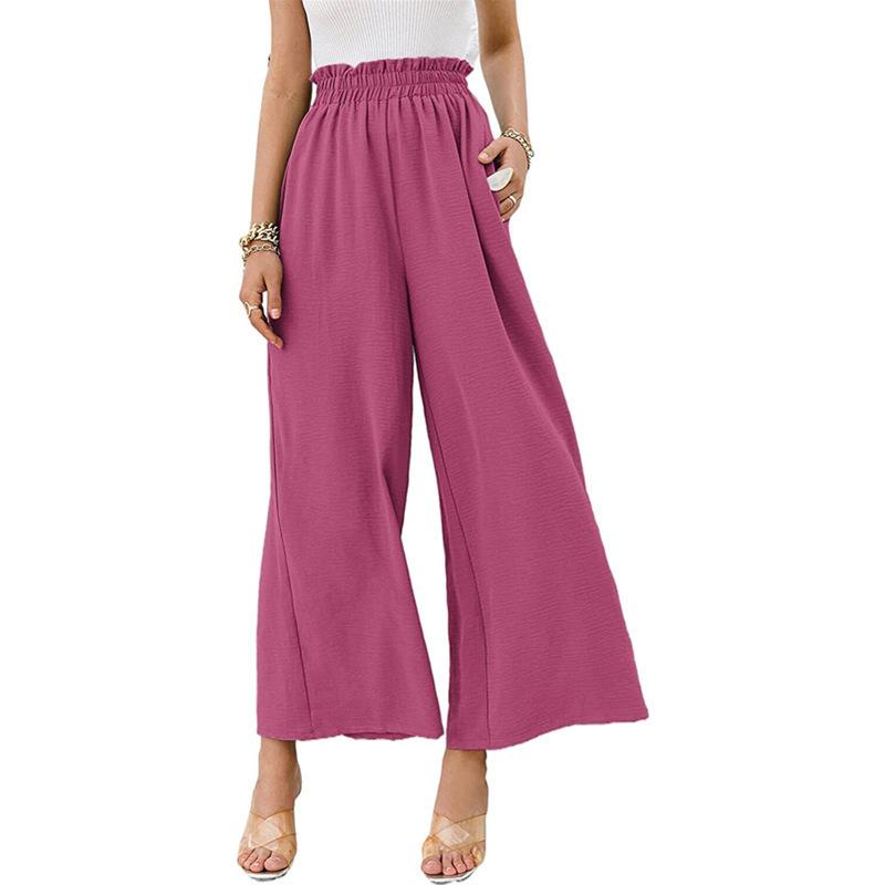 Women's Spring and Summer Cotton and Hemp Wear Solid Color High Waist Loose Casual Wide Leg Pants for Women