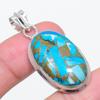 Natural Copper Blue Turquoise 925 Sterling Silver Jewelry Pendant 1.77" J1o37