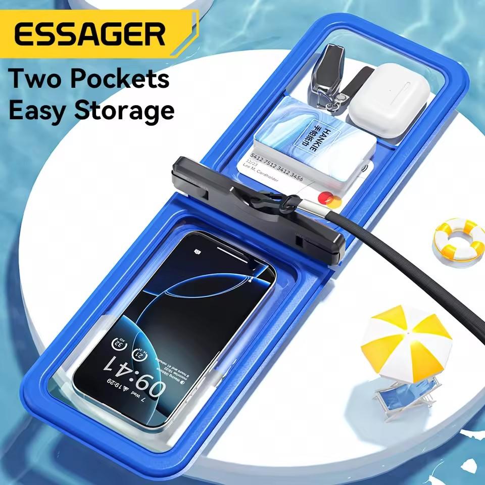 Essager IPX8 Dual-pocket Waterproof Phone Case for iPhone16 15 14 13 Floating Dry Bag for Snorkeling Beach Swim Universal Cover