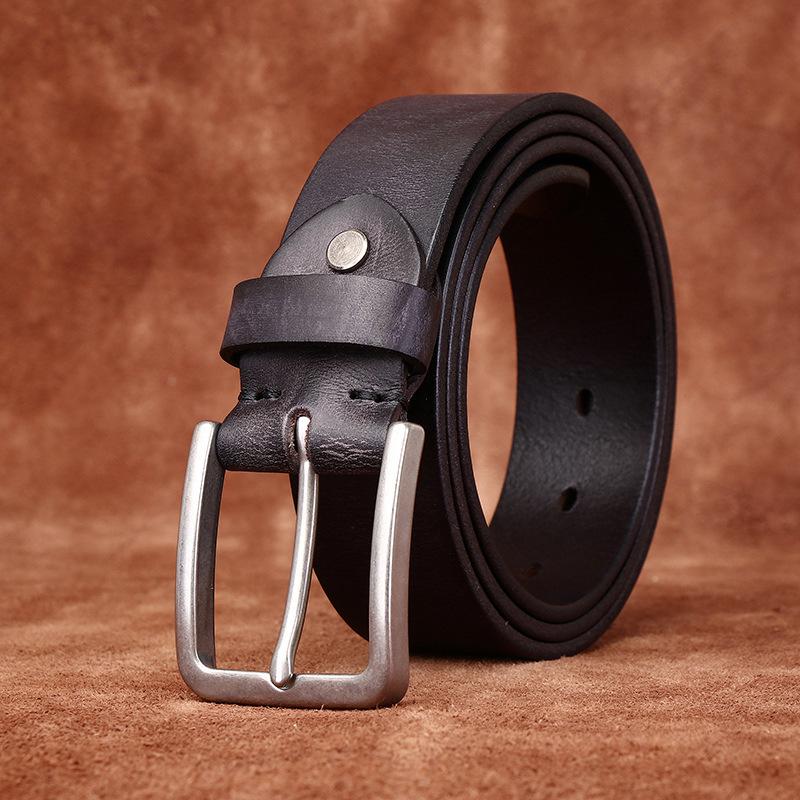Belt Men's Matte Stainless Steel Buckle Genuine Cattlehide Leather Surface Retro Simple Fashion Trendy All-Matching Jeans Belt