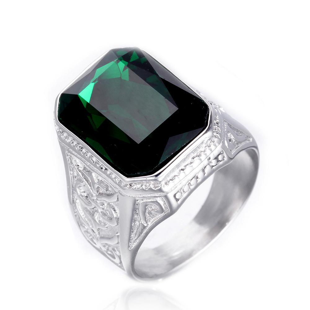 Кольцо винтажного античного серебряного цвета 2025 года с зеленым камнем, кольца из нержавеющей стали 316L для мужчин, женщин, унисекс, хип-хоп модная бижутерия