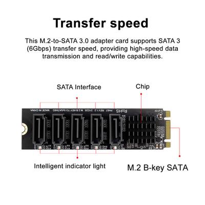 Yousheng M.2 B-Key к SATA3 Адаптерная карта B-KEY SATA к SATA 3.0 6 Гбит/с 5 портов Адаптер-конвертер Карта расширения для жесткого диска