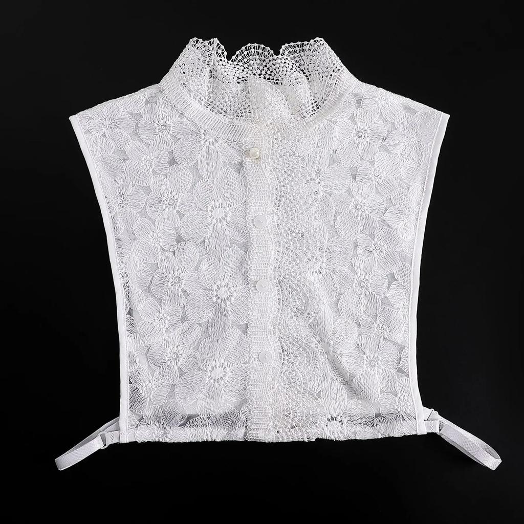 Fashion  Front Tie White Fake Collar for Women Stand Detachable Collar Fake Girls Vintage Lace Ladies False Blouse Collar