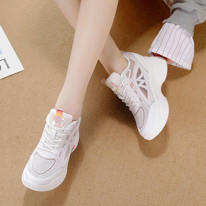 Women Mesh Breathable Casual Sneakers Women Platform Heels Wedges Height Increasing Ladies Vulcanized Shoes