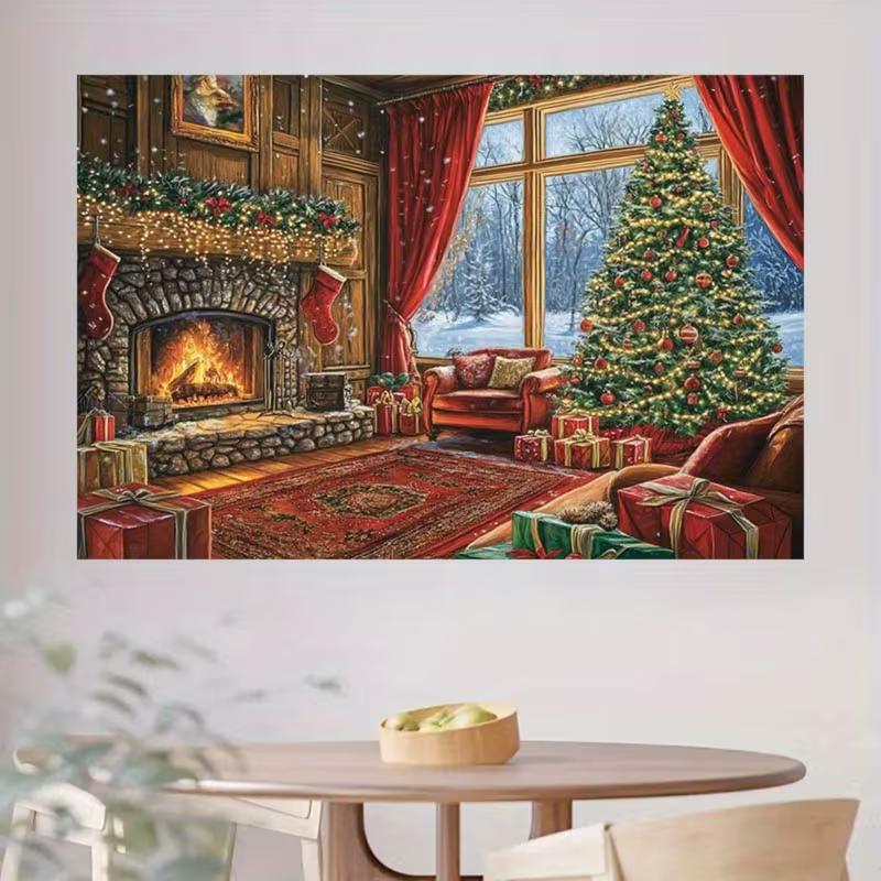 2D Warm Christmas Fireplace Backdrop Cozy Home Photography Background