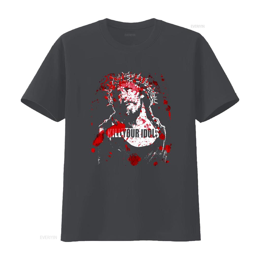 Vintage Kill Your Idols T Shirt Hardcore Punk Reprint with Jesus God Design Worldwide Terror Style vintage Washed fashion