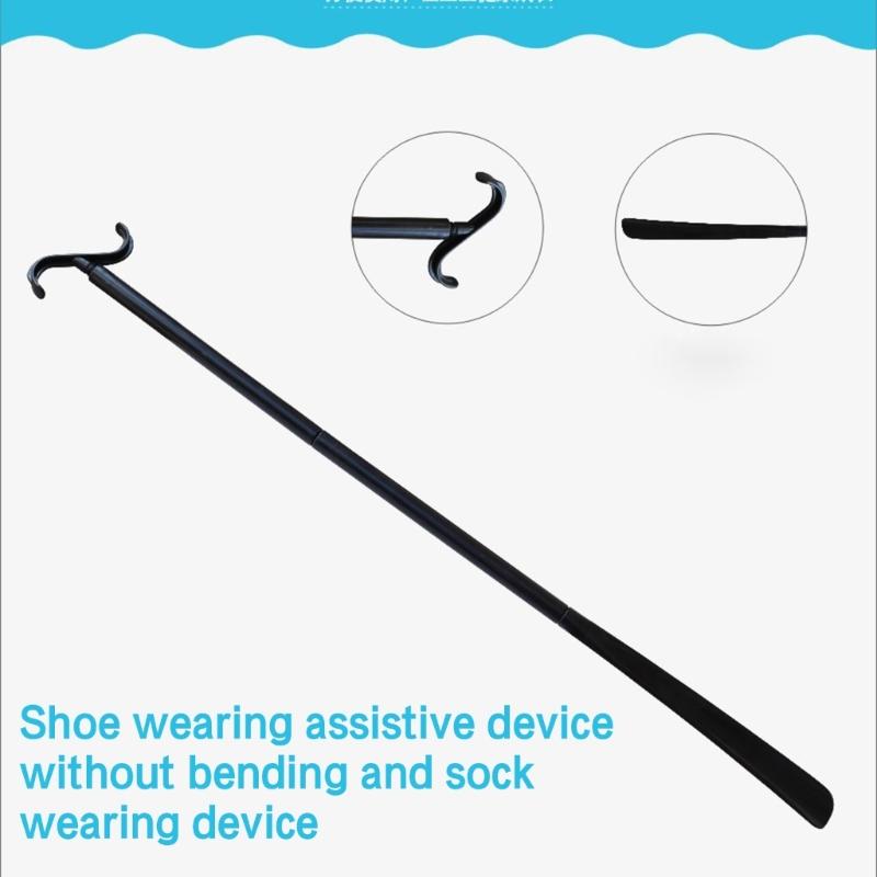 35" Long Handle Shoe Horn for Seniors Unisex Plastic Dressing Aid Stick with Sock Removal Tool Adjustable Extended Stick