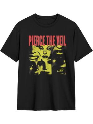Летняя футболка с принтом для женщин и мужчин Дизайн Pierce The Veil Повседневная с круглым вырезом Черная Универсальная для ношения в помещении и на улице