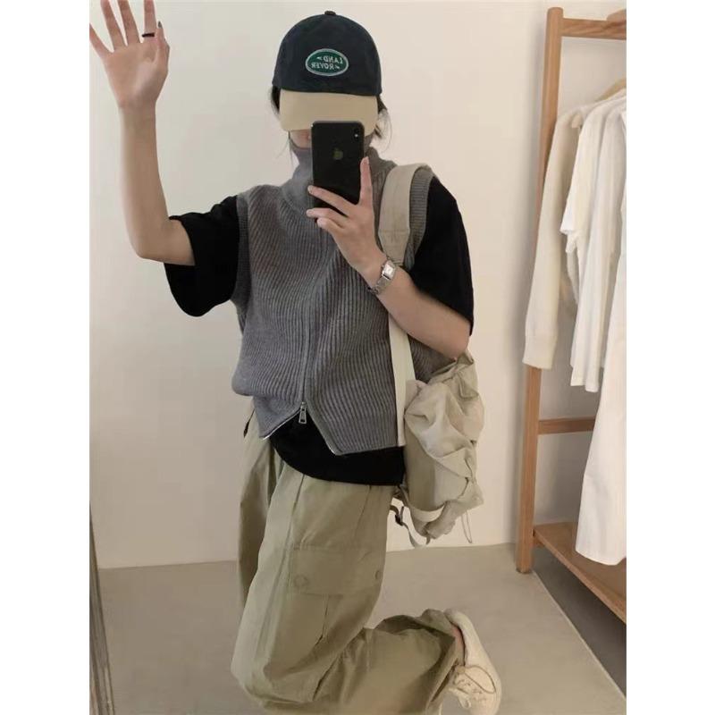 Женский осенне-зимний вязаный кардиган с двойной молнией и лацканами