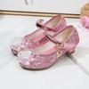 2024 Girl's High Heel Shoes for Party Wedding Kids Leather Shoe Luxury Rhinestone Children's Fashion Princess Causal Dress Shoes
