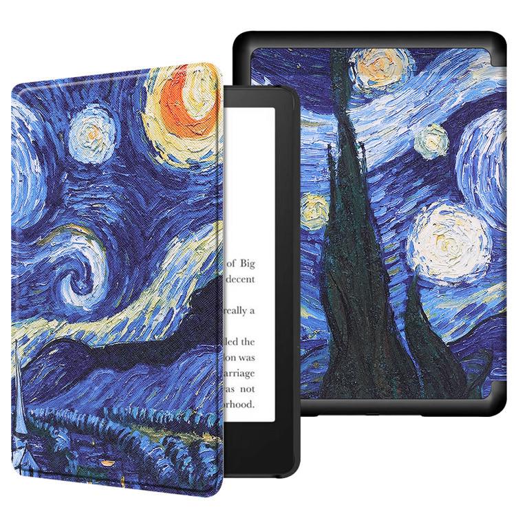 Художественный кожаный чехол с цветочным принтом для Kindle Paperwhite 10-го поколения - Youth Edition с функцией автосна/пробуждения