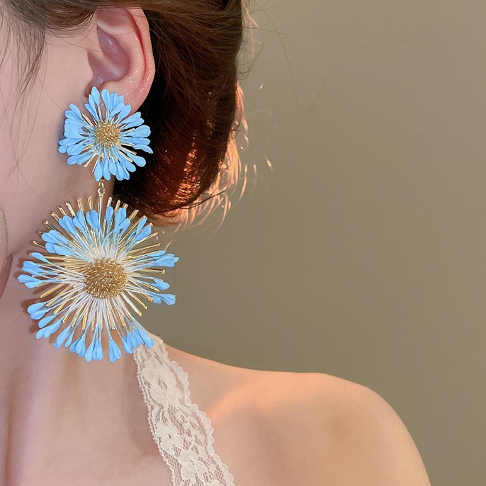 Изысканные серьги-гвоздики в виде подсолнуха, шикарные серьги в виде морского пляжа, модные цветочные серьги-гвоздики для вечеринки