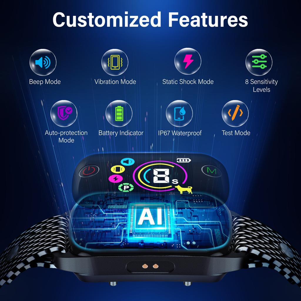 Умный ошейник от лая для собак, перезаряжаемый, анти-лай, с 8 регулируемыми уровнями чувствительности, шоковый ошейник от лая с 4 режимами тренировки, ошейник от лая для собак