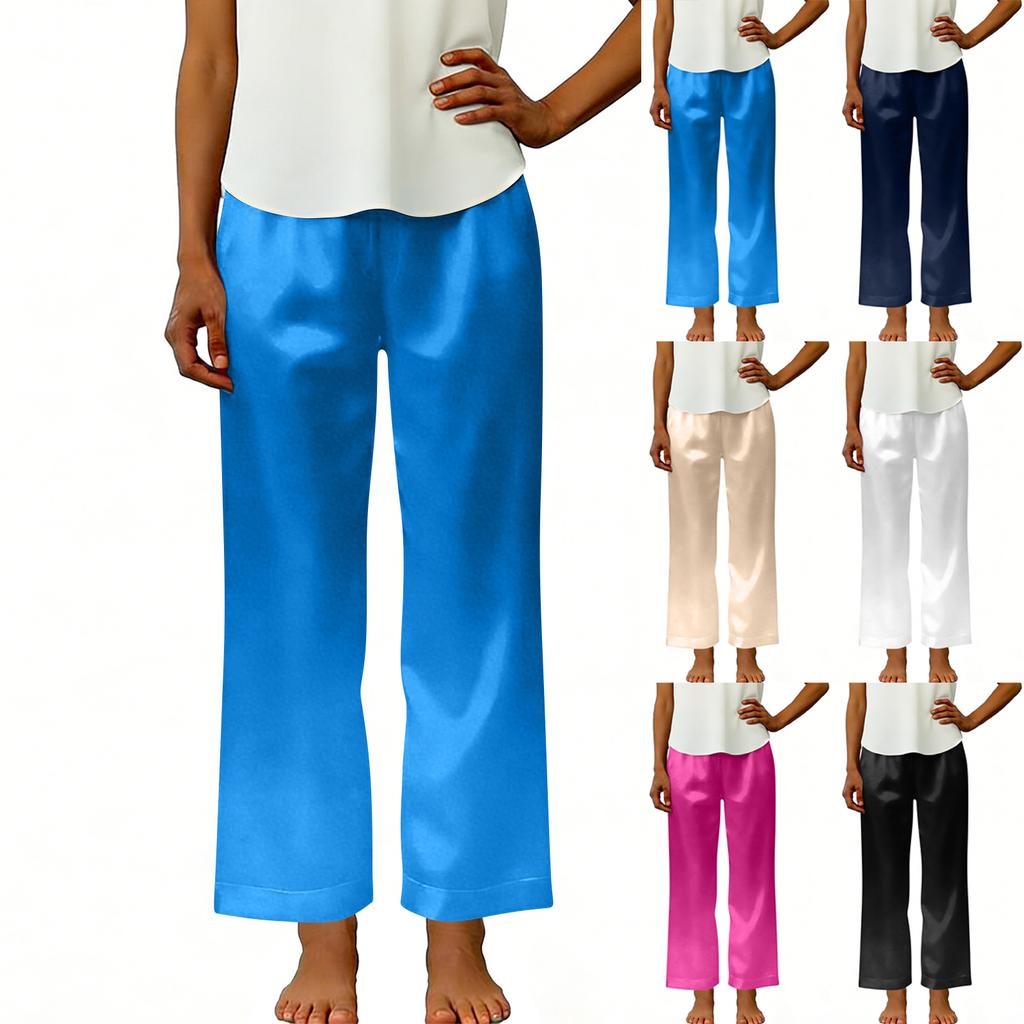 Women's Fashionable Color Elastic Waist Pocket Loose Straight Leg Casual Pants