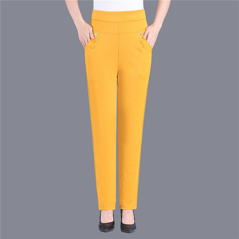 Women Thin Candy Colors Stretch Classic Pants Straight Trousers Mother Casual High Waist Pantalones Slim Ankle-Length Pants