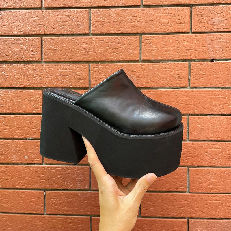 Closed Toe Platform Mules Chunky Heels Shoes Women Thick Bottom Black High Platform Slingback Daily Wear Comfortable