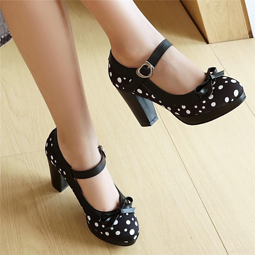 Модные весенние новые туфли Лолита Женские оксфорды Милые туфли на высоком каблуке Ретро винтажные туфли для женщин Мэри Джейн Круглый носок с ремешком на щиколотке