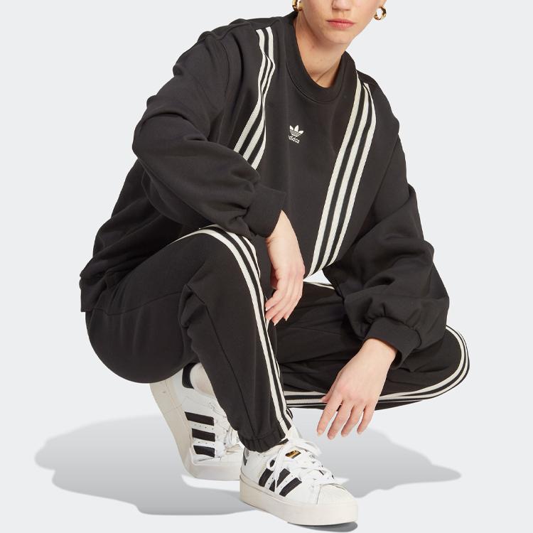 adidas Originals SS23 Толстовка Adicolor 70-х годов в стиле ретро с тремя полосками и свободным кроем, женские топы черного цвета IK7869