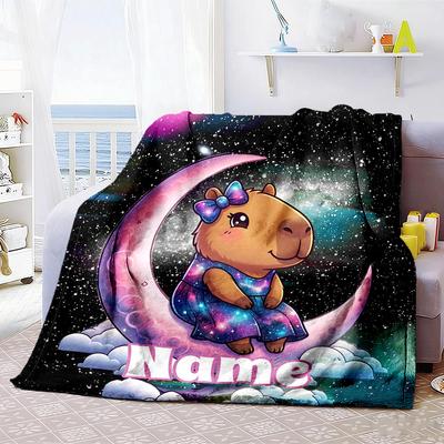 Galaxy Capybara With Bow Home Customize Your Name Customize Your Name Blankets Cozy Soft Lightweight Allseason Multipurpose Customize Your Name
