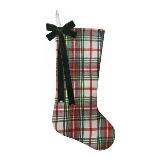 Christmas Stockings With Hanger Bowknot Plush Balls Decor Striped Print Candy Holder