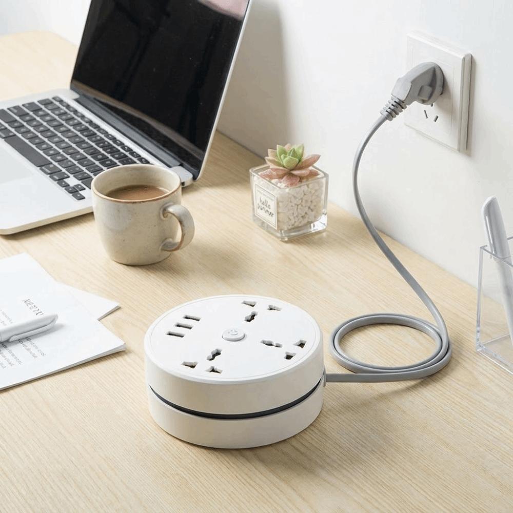 Round Design Universal Power Strip 3 USB Ports USB Charger Plug Portable Extension Socket Bedside
