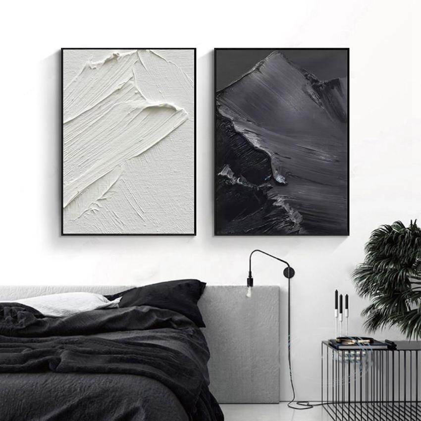 Black and White Texture Minimalist Canvas Decoration Poster Advanced Handmade Abstract Oil Painting Wall Art Living Room Bedroom