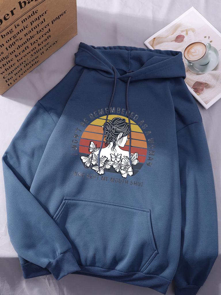 Я не буду запомнена как женщина Толстовка с принтом Женская Повседневная Толстовка с карманом Зимняя Флисовая Теплая Одежда Базовые Спортивная Женская Одежда