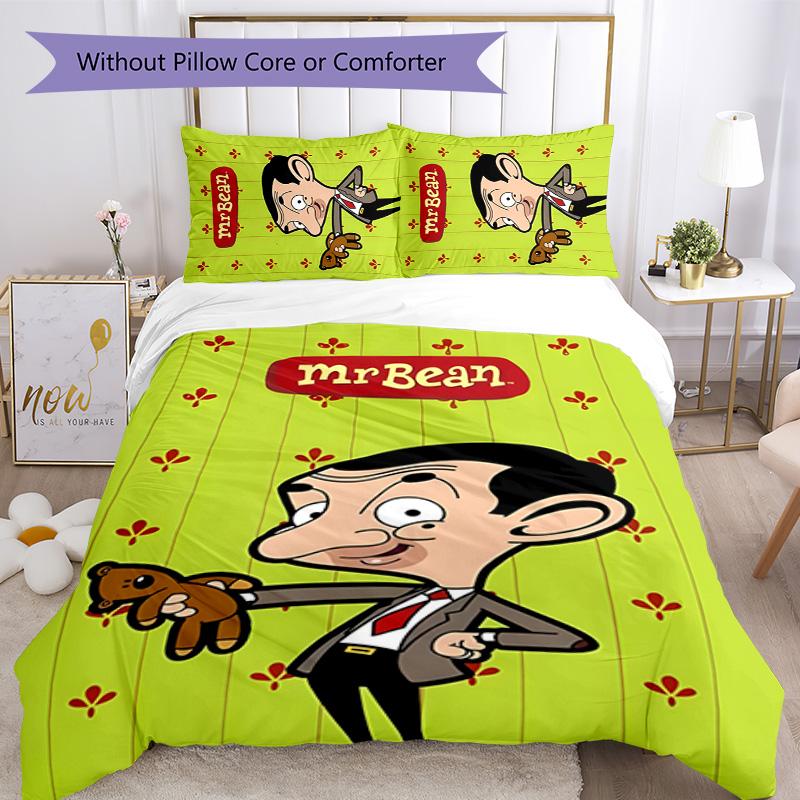 Mr Bean 3pcs Bedding Set Duvet Cover Closure Includes 1 Duvet Cover & 2 Pillowcases for All Seasons Bedroom Home Dorm Decor
