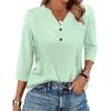 Women's T Shirt Solid Color Button 3/4 Sleeve Daily Weekend Fashion Basic V- Neck Regular Top