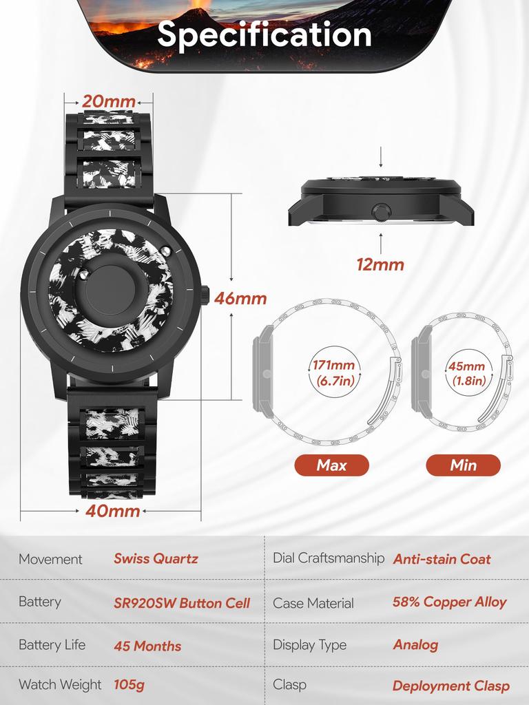 Магнитные часы EUTOUR с камуфляжем, стильные и простые, повседневные, кварцевые, водозащита 3 АТМ, 40 мм, с черным полимерным ремешком, циферблат для мужчин, механизм, устойчивость, циферблат,