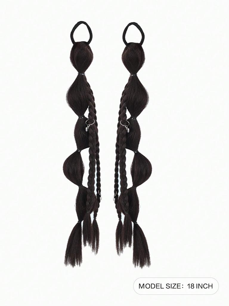 Synthetic Long Ponytail Extendeds Boxing Braid With Elastic Hair Loop Bubble Braid Double Ponytail Ring Buckle Heat Resistant Boxing Braid