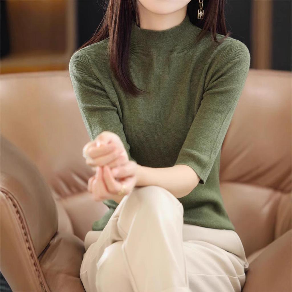 Женский трикотажный свитер со средним рукавом - Полувысокий воротник, Легкий, Весенне-осенний сезон 2022