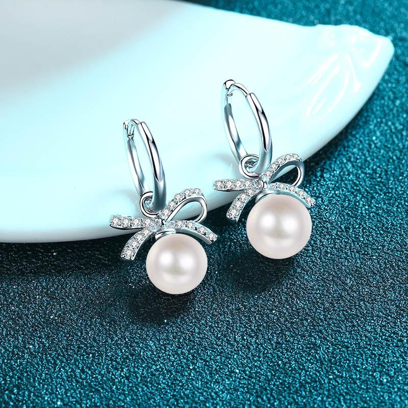 925 Silver Earrings Female Freshwater Pearl Mossan Stone Earrings
