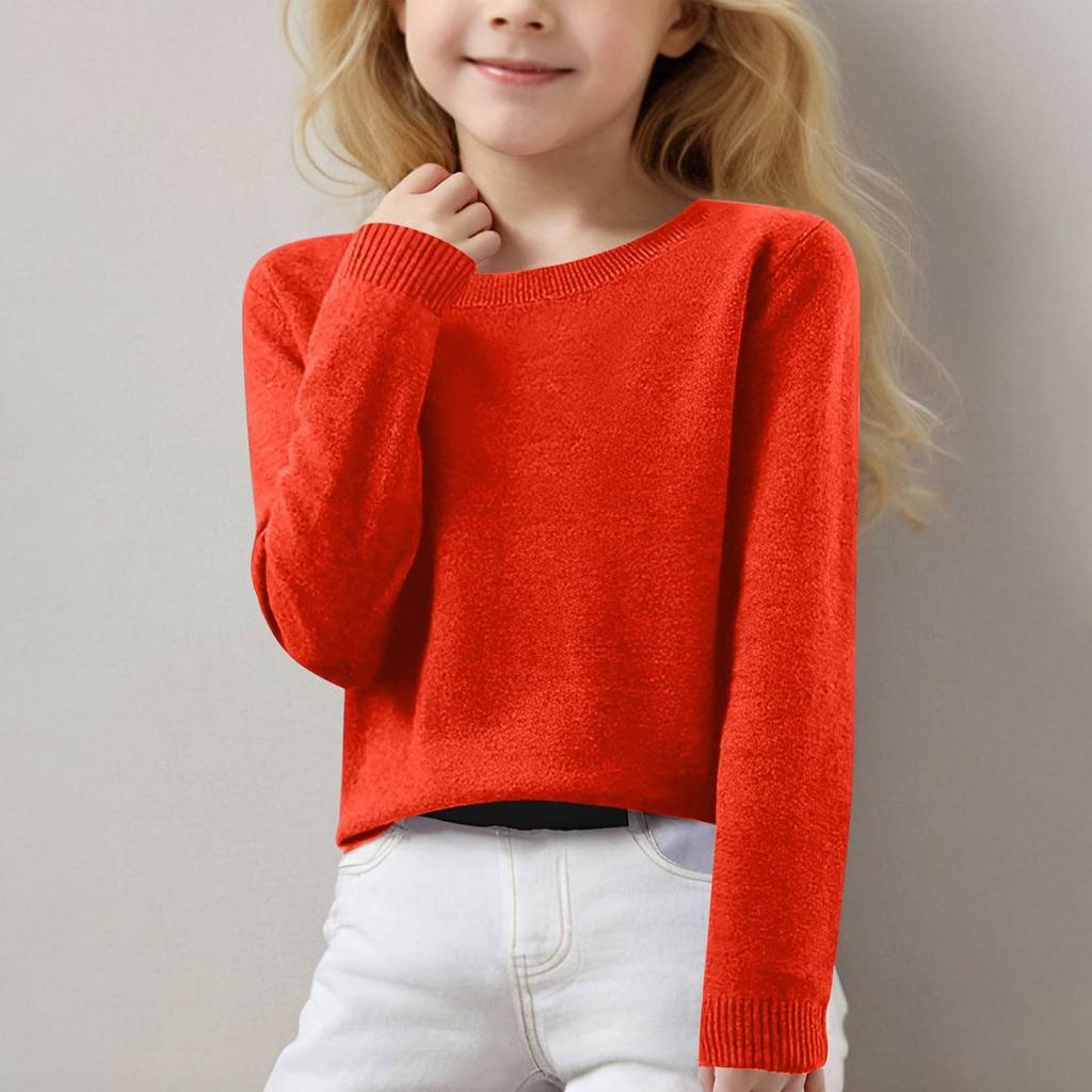 Girls Long Sleeve Round Neck Knit Pullover Jumper Tops Spring Base Layer Top Thermal Undershirt Youth Underwear 8-16Years