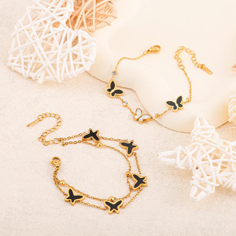 Fashion Titanium Steel Bracelet Fritillary Stacked Butterfly Women's Niche Bracelet Design Sense Bracelet Does Not Fade