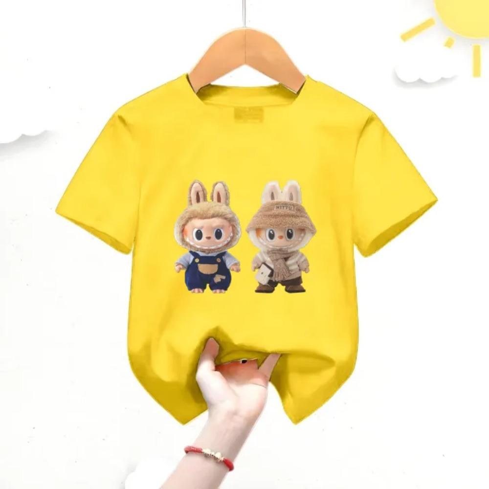 2025 Новая футболка с принтом LABUBU, модная и универсальная, с круглым вырезом, повседневная, в мультяшном стиле, топ для девочки