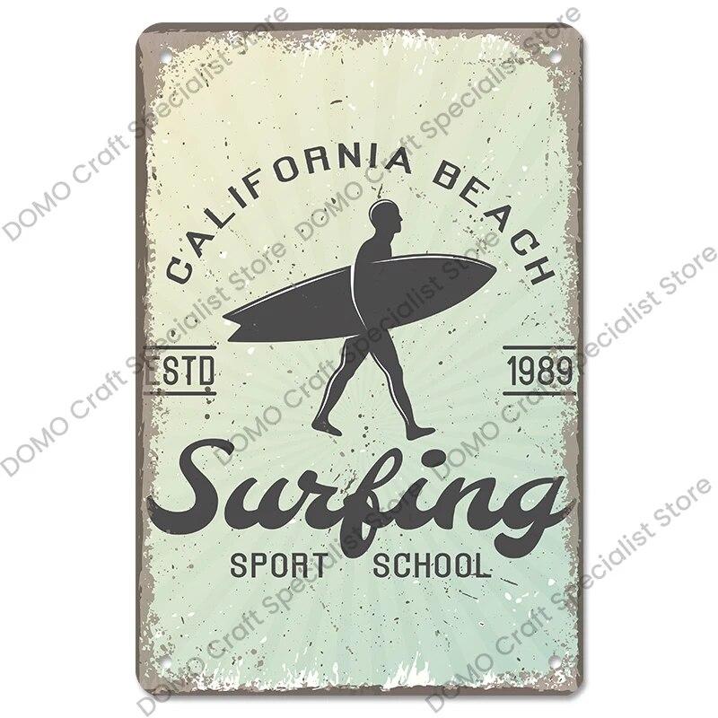 Surfing Board Poster Vintage Metal Tin Signs Enjoy Summers Metal Plaque Retro Wall Art Decor for Surf Club Pub Bar