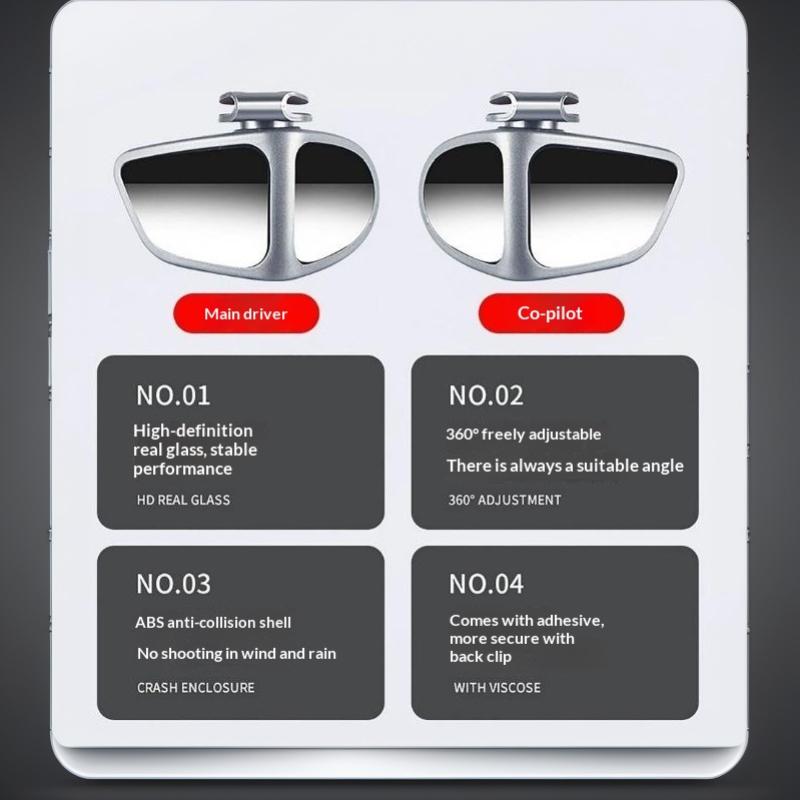 Car Blind Spot Mirror 360 Rotatable Wide Angle Anti-Scratch for Front Rear Wheel Reverse Parking Auto Use