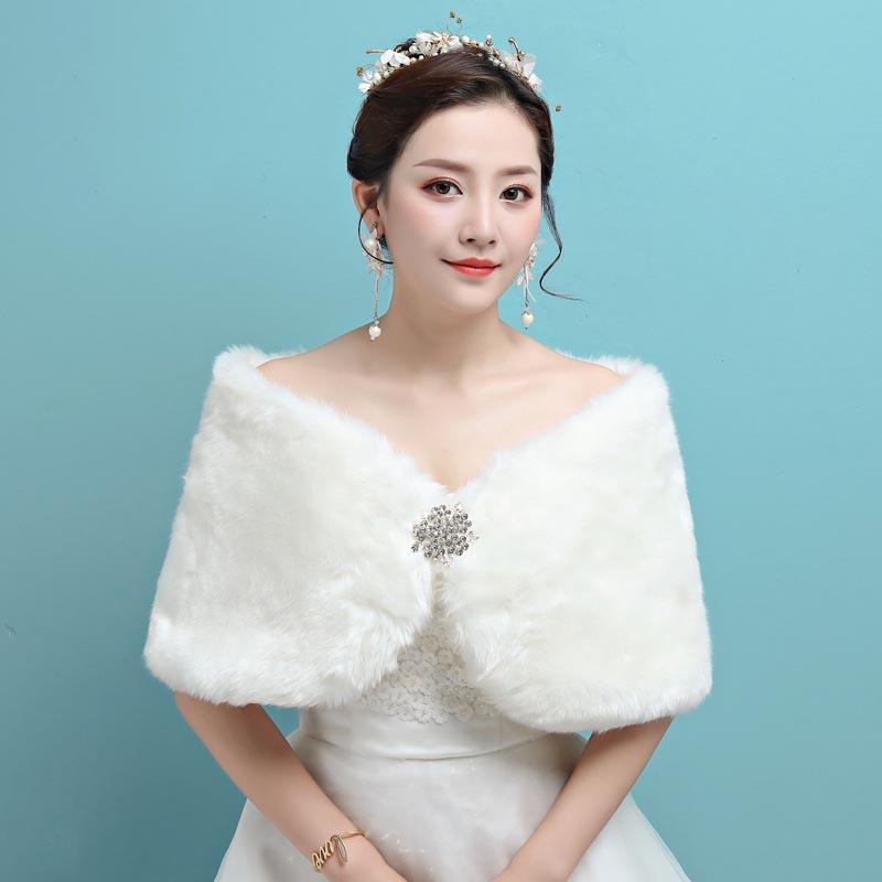Свадебное вечернее платье с запахом из искусственного меха, болеро, накидка, свадебная шаль