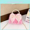 And Trendy Lovely Pearl Handle Bowknot Handbag For Kids In Soft Pink Color Everyday For