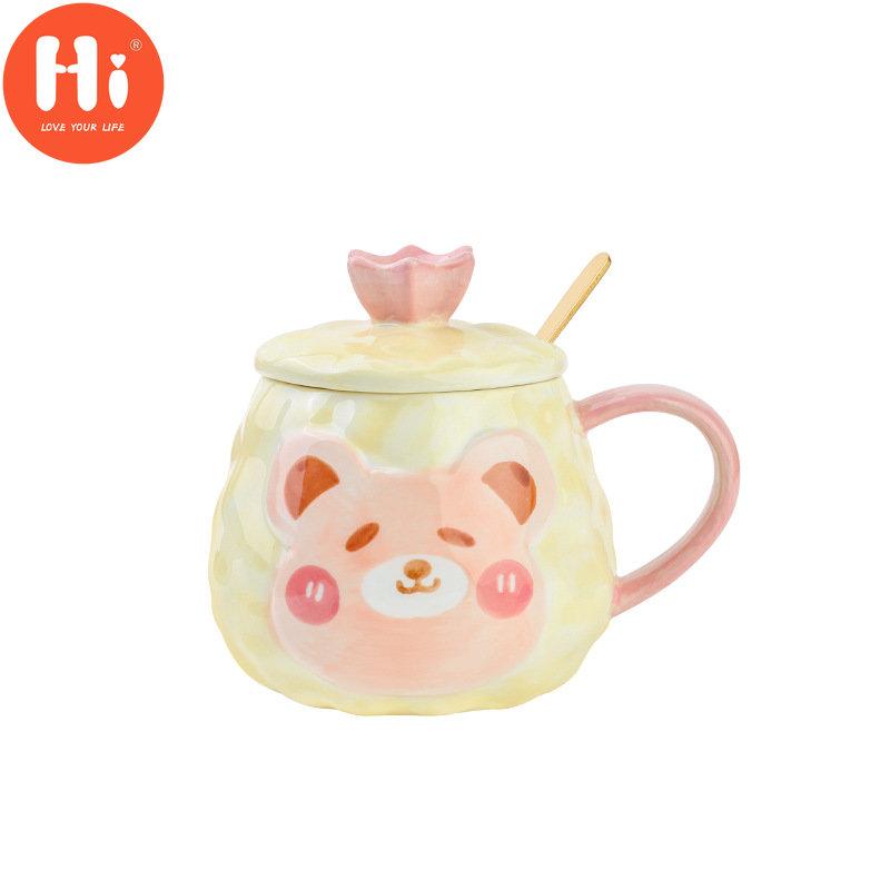 Креативная мультяшная чашка с медведем, керамическая кружка с ручной росписью и крышкой, пара, чашка для кофе, молока, домашнего офиса, логотип