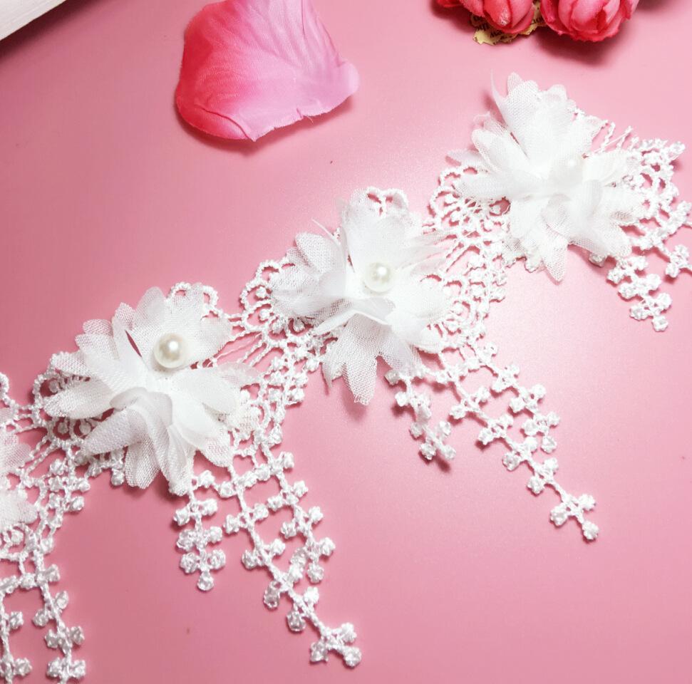 Полиэстер Легкий Водорастворимый Штрих-код Шифон Жженый Цветок Бусины Цветок, Кружево с Бахромой из Кукурузных Рылец, Детская Одежда Женские Украшения DIY