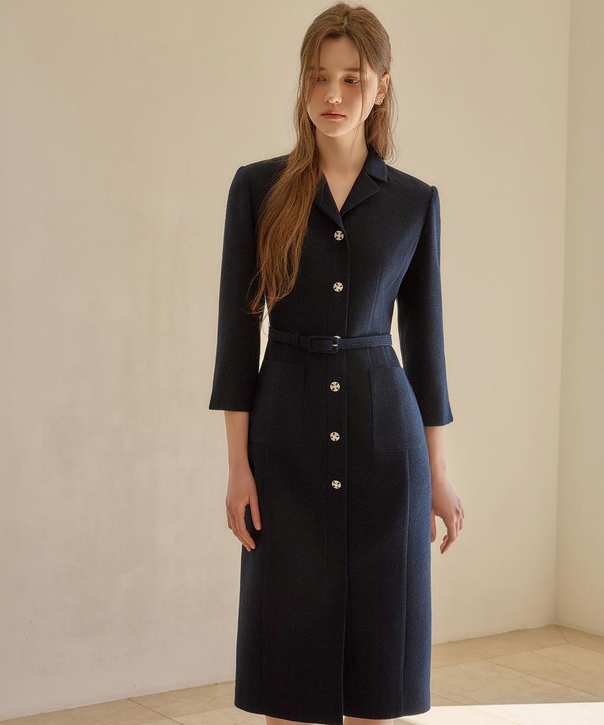 Julie And Kara 26Ss Calla134 Shebigins Serena Tweed Dress Navy