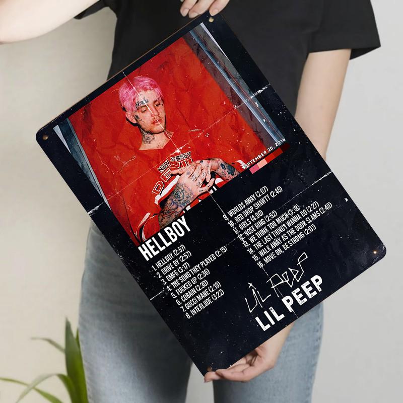 Lil Peep HELLBOY Album Cover Metal Poster Wall Art Decor for Music Fans Room Decoration